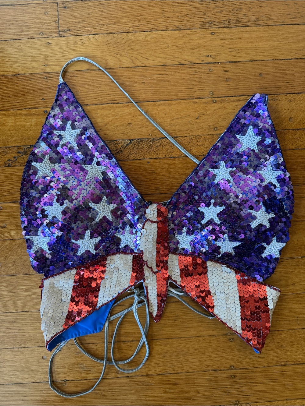 Vintage Sequin American Flag Triangle Bralette Top - USA Patriotic Butterfly